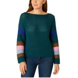 Anthropologie Heartloom Mae Blue Striped Sleeve Open Knit Sweater Size XS